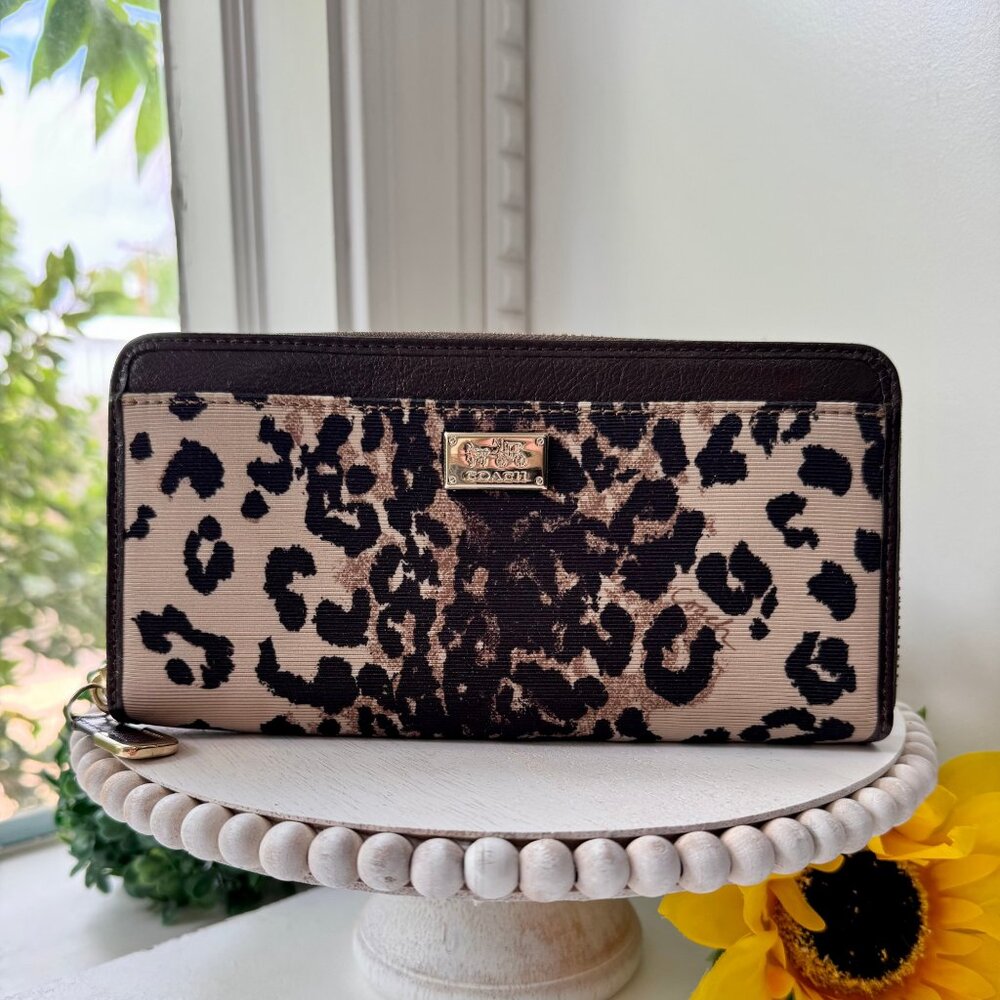 Coach Leopard Animal Cheetah Print Long Zip Around Wallet